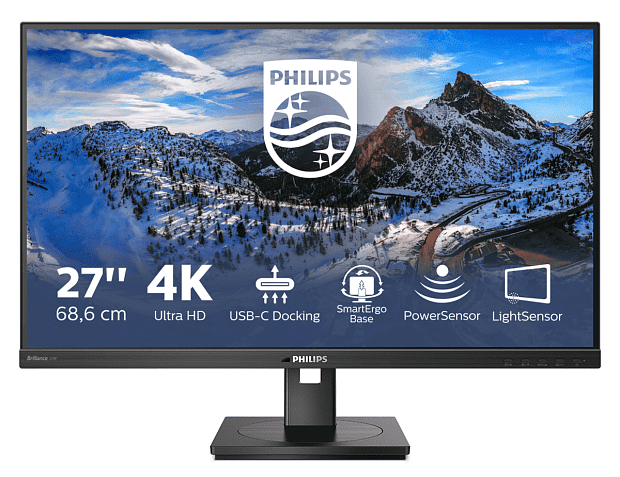 Монитор Philips LCD 27 16:9 3840x2160(UHD 4K) IPS, nonGLARE, 350cd/m2, H178/V178, 1000:1, 50M:1, 1,07 миллиардов цветов, 4ms, VGA, 2xHDMI, DP, USB - 2